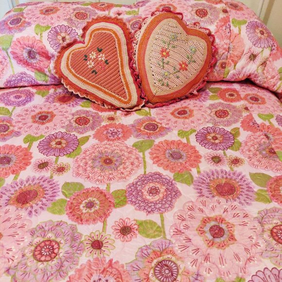 Vintage 1960s Pink MOD Flower Power Bed Spread Com - Picture 3 of 13